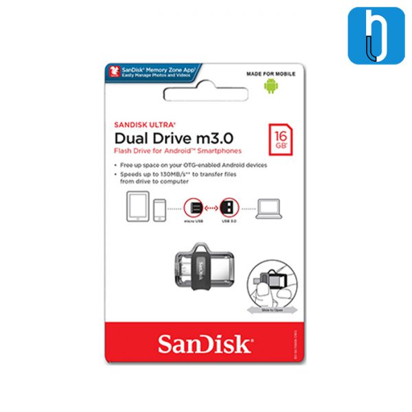 فلش مموری سن دیسک مدل Ultra Dual Drive M3.0 ظرفیت 16 گیگابایت